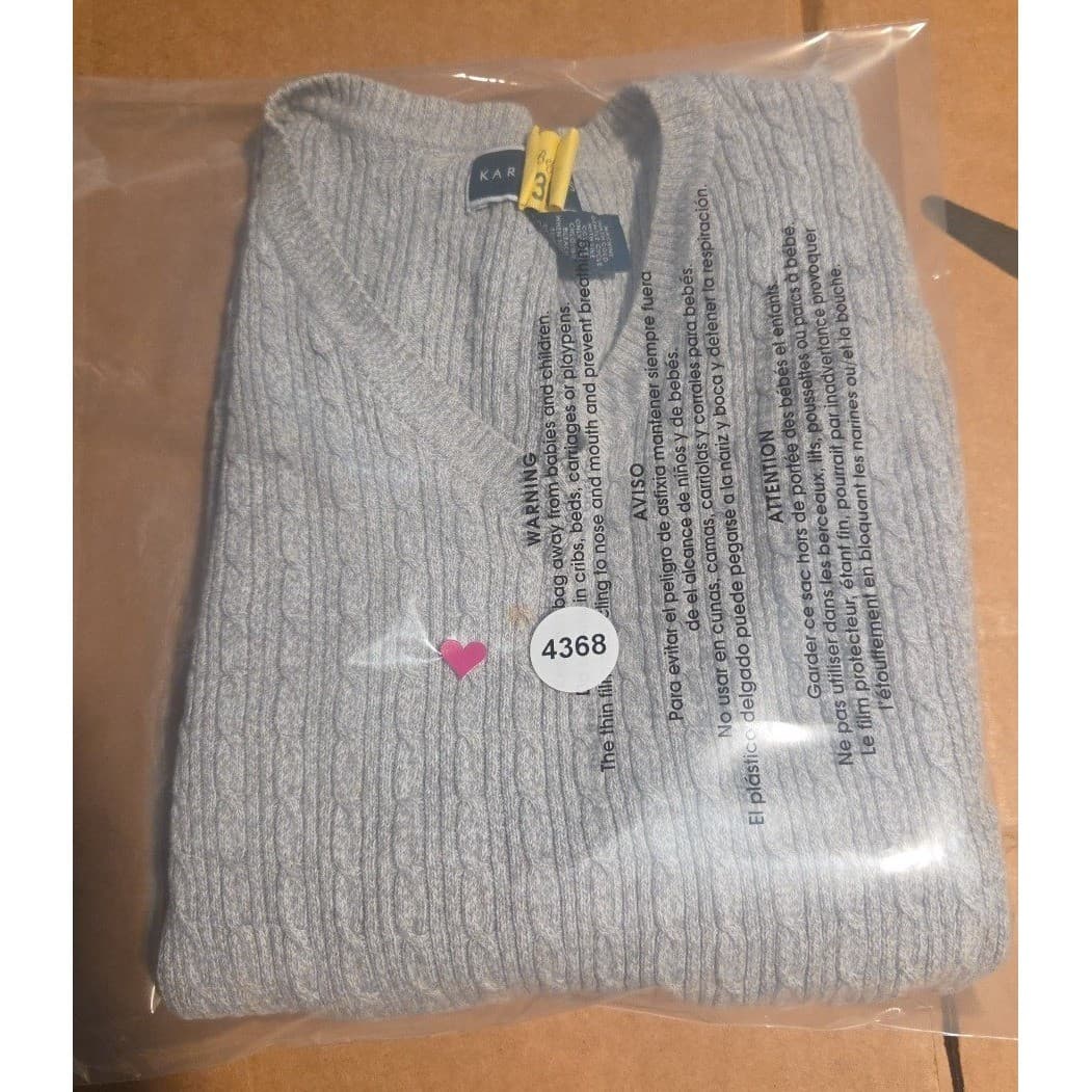 Karen Scott Heather Grey Cable Knit V-Neck, Women's Medium Sweater, 3/4 Sleeve - Thumbnail 6