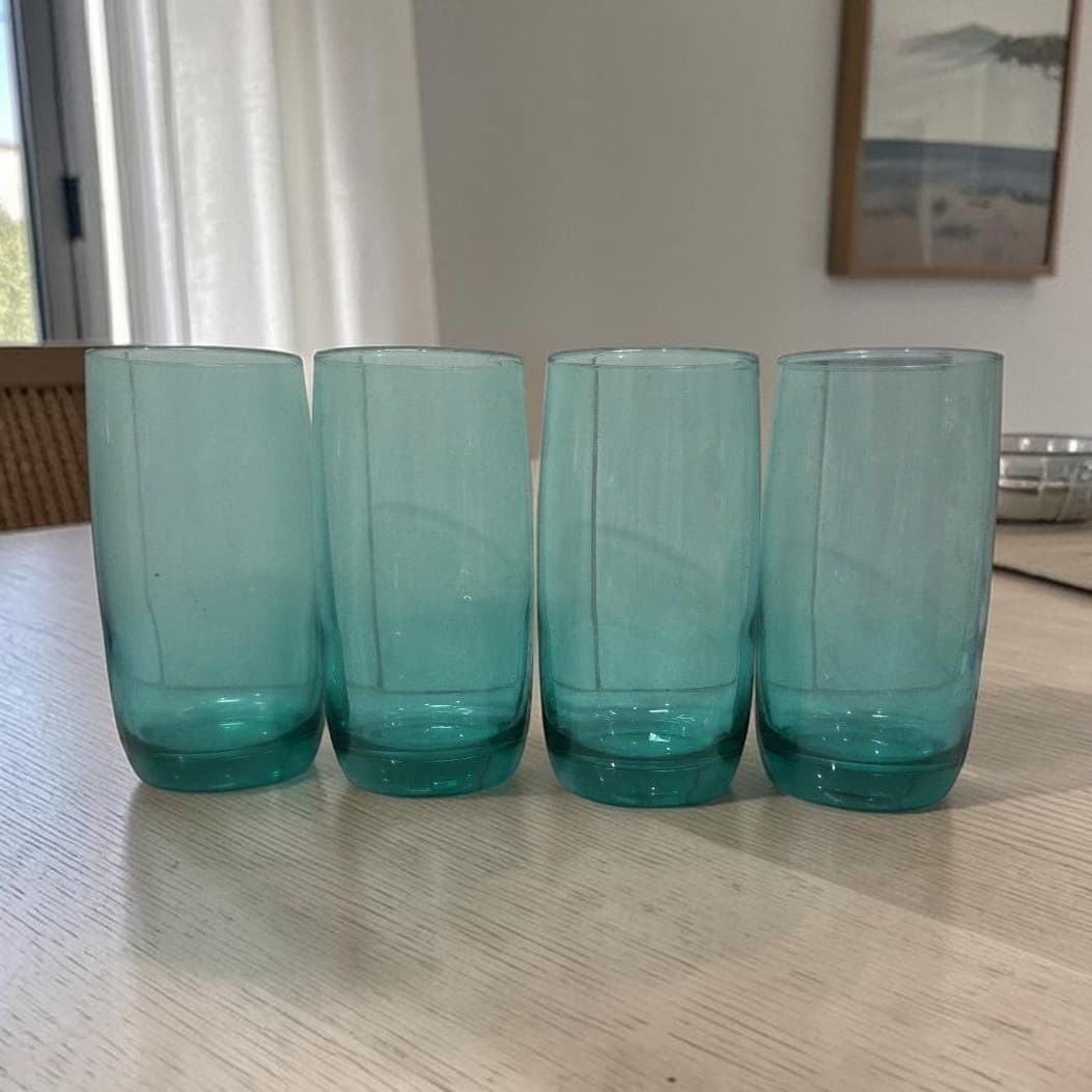 Luminarc Aqua Teal Tumblers, Set of 4, Vintage Glasses, Replacement Drinkware
