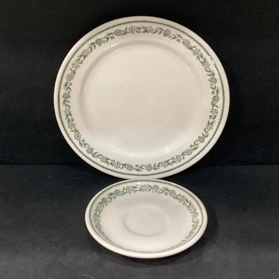 Buffalo China Green Kenmore Dinner Plate & Saucer, Vintage Floral RestaurantWare - Thumbnail 10