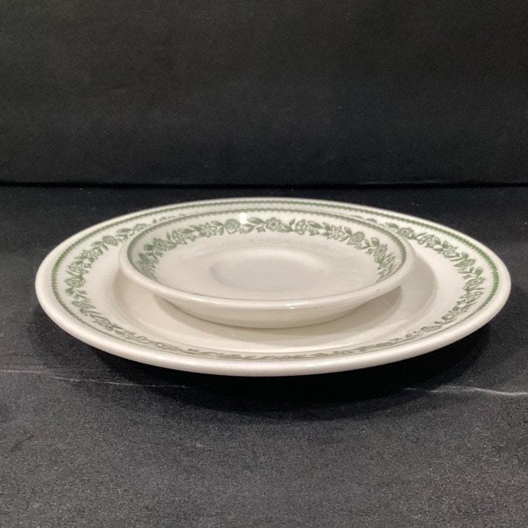 Buffalo China Green Kenmore Dinner Plate & Saucer, Vintage Floral RestaurantWare - Thumbnail 14