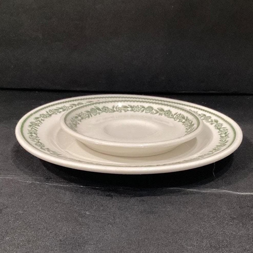 Buffalo China Green Kenmore Dinner Plate & Saucer, Vintage Floral RestaurantWare - Thumbnail 12