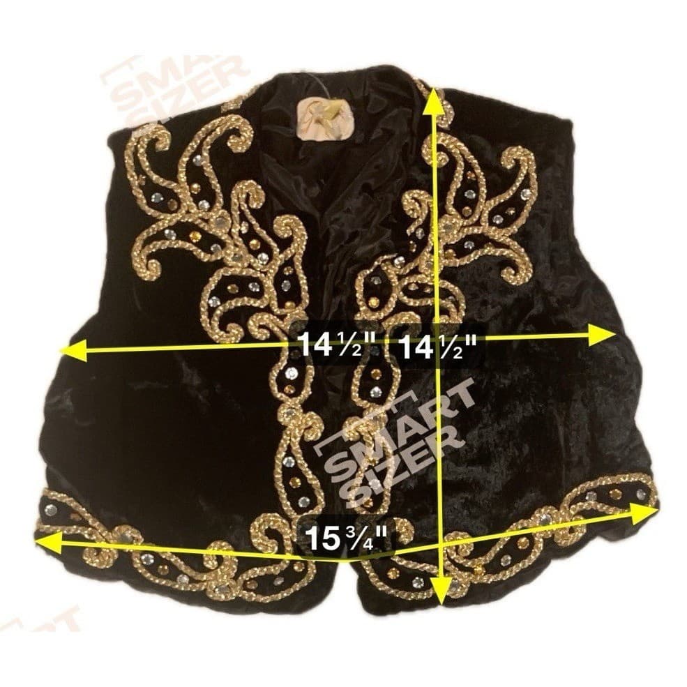 Rev-Tex Black Velvet Gold Embroidered Rhinestone Cropped Bolero Vest, Vintage - Thumbnail 2