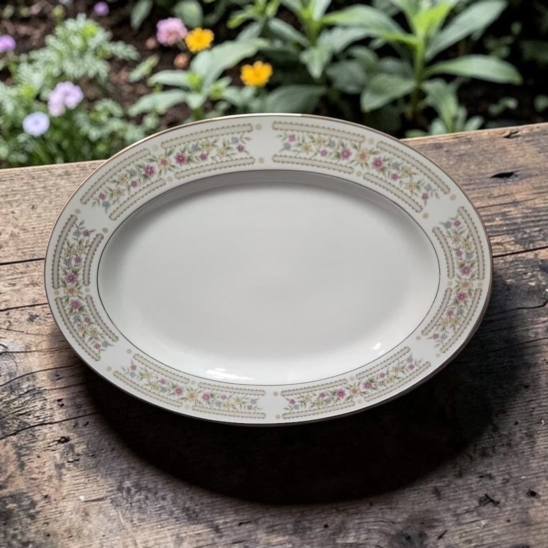 Crescent China Chelsea 12" Oval Serving Platter #5702, Hand Painted, Floral Dish