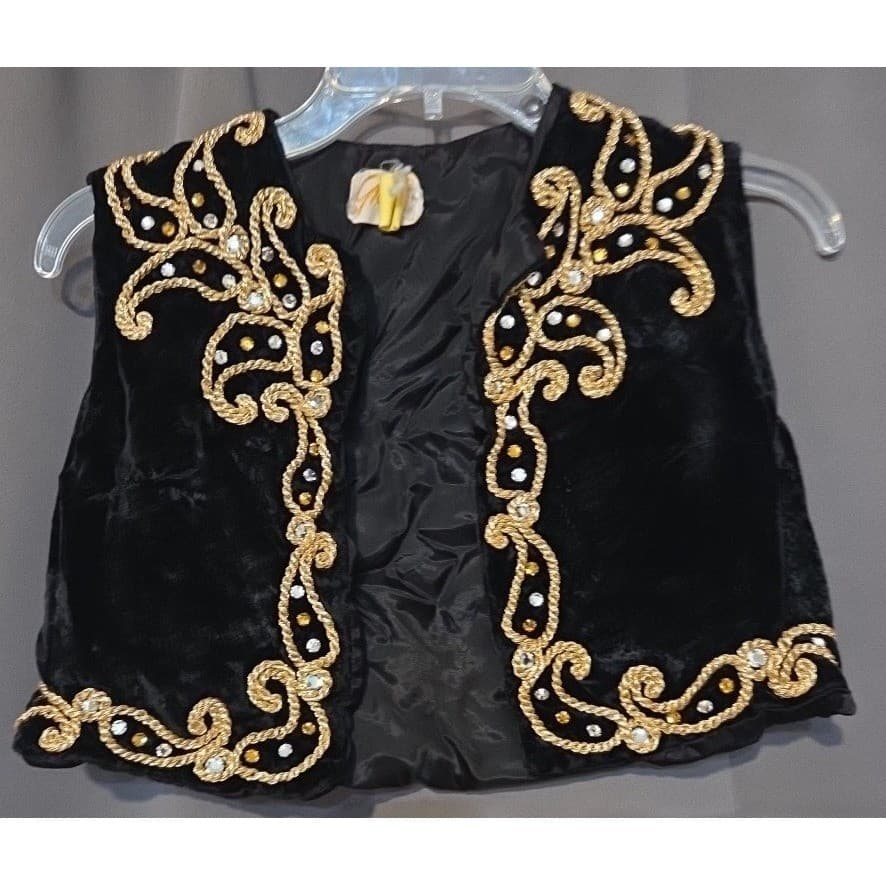 Rev-Tex Black Velvet Gold Embroidered Rhinestone Cropped Bolero Vest, Vintage - Thumbnail 3