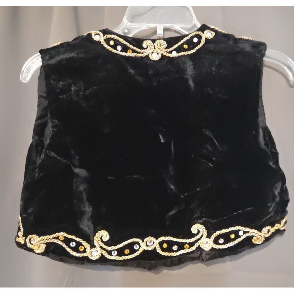 Rev-Tex Black Velvet Gold Embroidered Rhinestone Cropped Bolero Vest, Vintage - Thumbnail 4