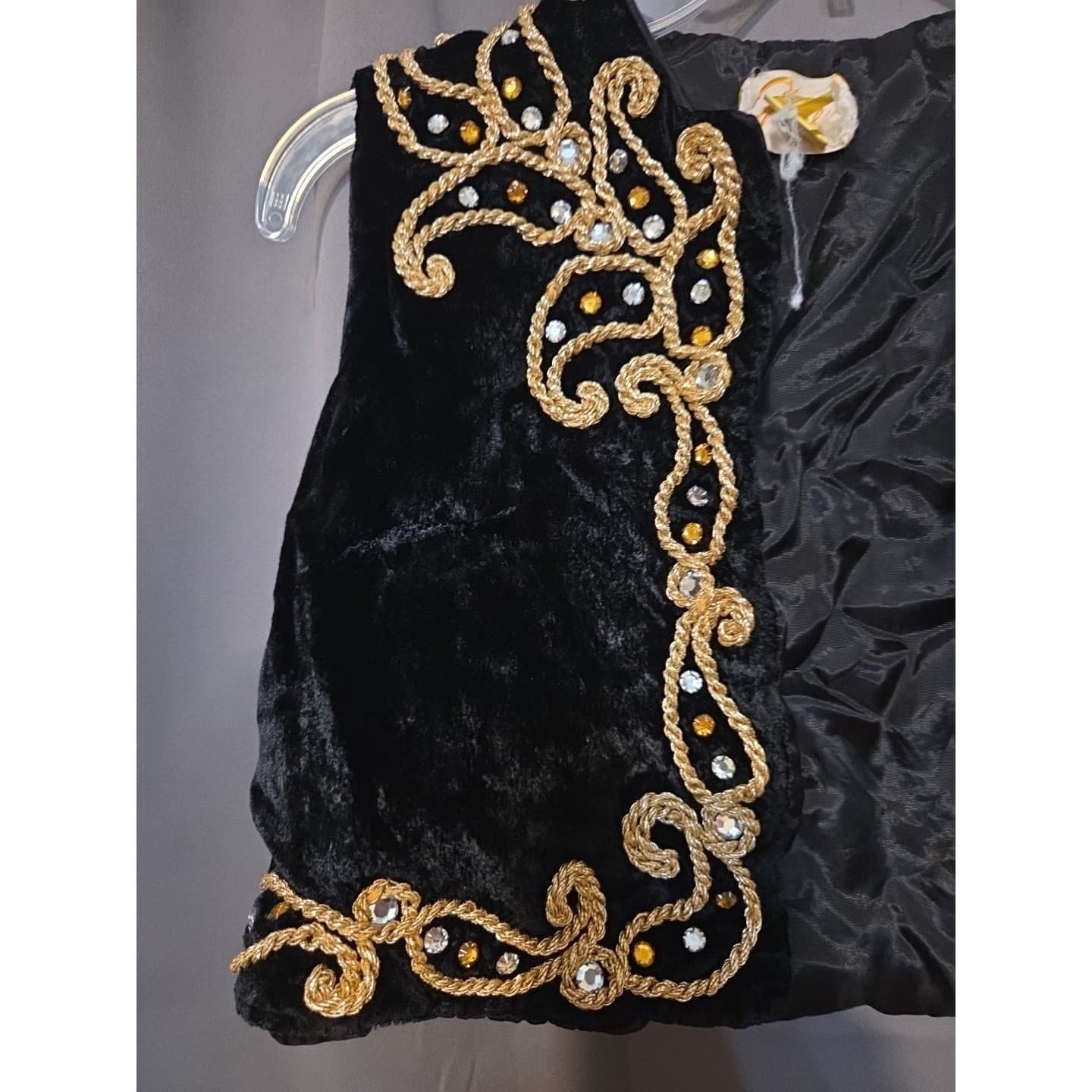 Rev-Tex Black Velvet Gold Embroidered Rhinestone Cropped Bolero Vest, Vintage - Thumbnail 6