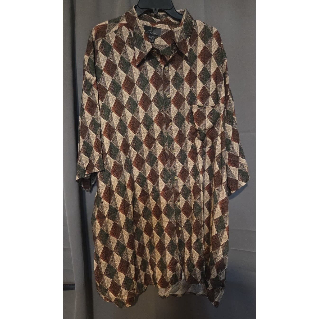 J. Ferrar Rayon Geometric Diamond Harlequin Print Button Down, Men's 2XLTShirt - Thumbnail 2