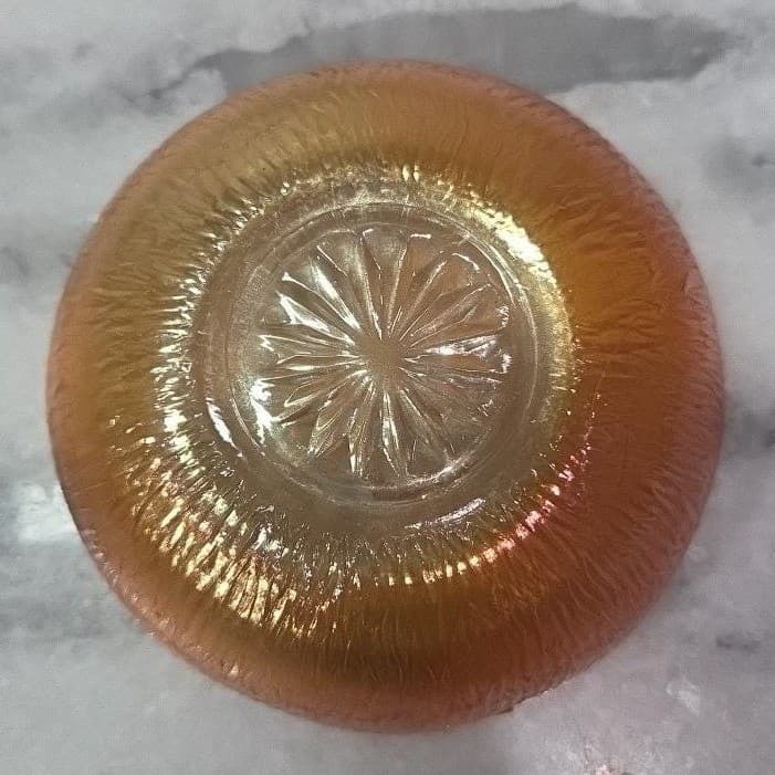 Jeanette Marigold Carnival Glass Berry Bowl, Iridescent Amber Trinket Dish - Thumbnail 7