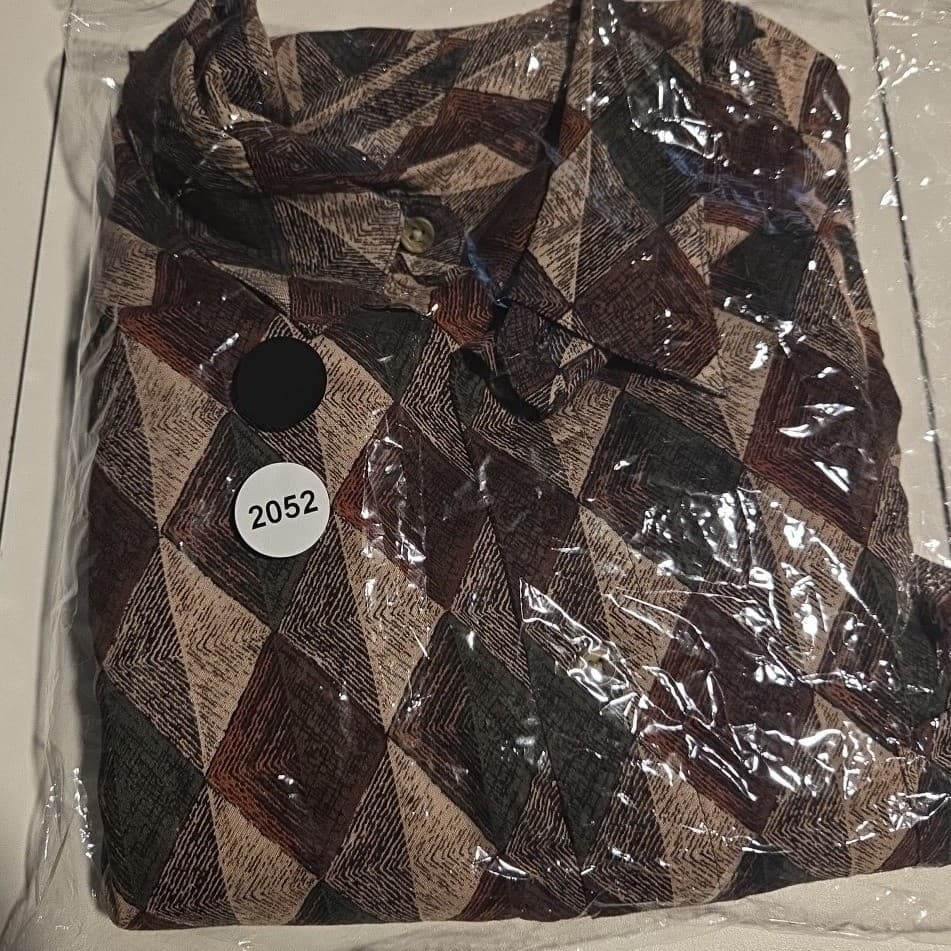 J. Ferrar Rayon Geometric Diamond Harlequin Print Button Down, Men's 2XLTShirt - Thumbnail 8