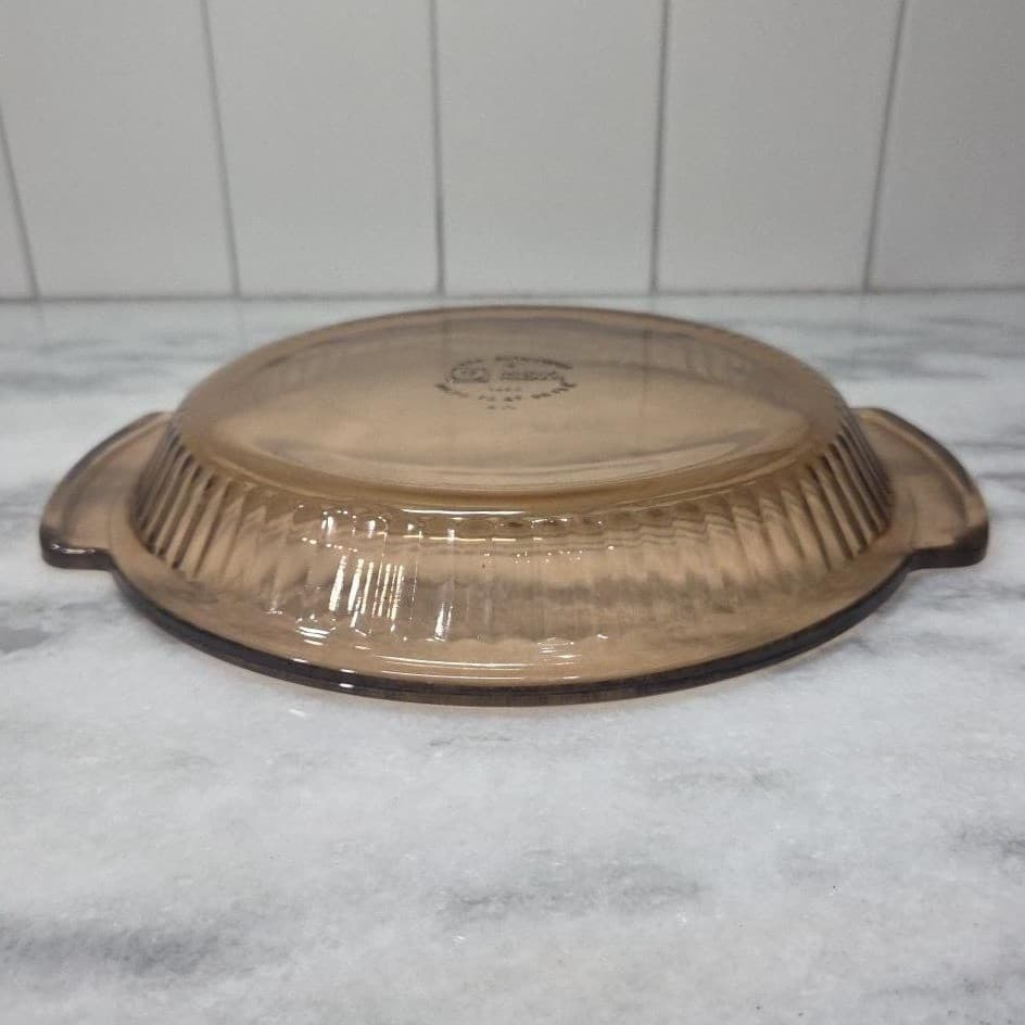 Anchor Hocking Fire King Amber Pie Plate, Vintage Ribbed Design Ovenware - Thumbnail 7