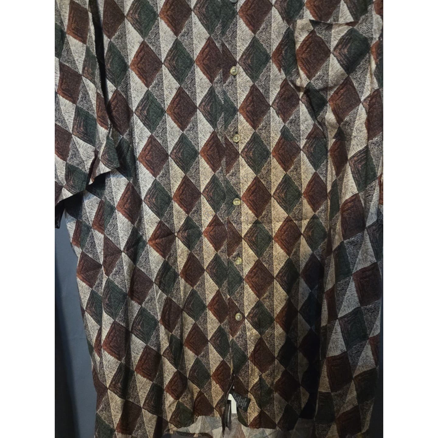 J. Ferrar Rayon Geometric Diamond Harlequin Print Button Down, Men's 2XLTShirt - Thumbnail 6