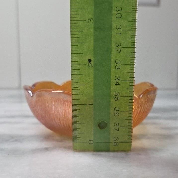 Jeanette Marigold Carnival Glass Berry Bowl, Iridescent Amber Trinket Dish - Thumbnail 9