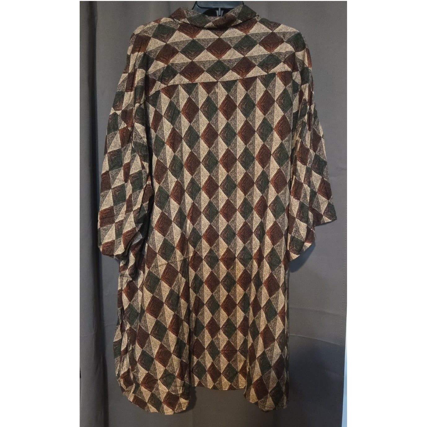 J. Ferrar Rayon Geometric Diamond Harlequin Print Button Down, Men's 2XLTShirt - Thumbnail 3
