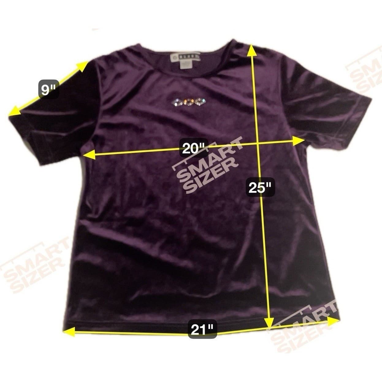 Blast Purple Velvet Short Sleeve T-Shirt, Women's Small, Rhinestone Graphic - Thumbnail 2
