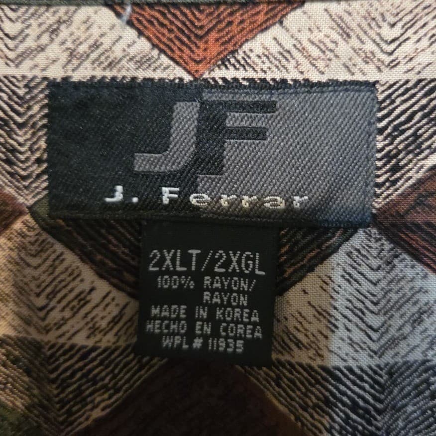 J. Ferrar Rayon Geometric Diamond Harlequin Print Button Down, Men's 2XLTShirt - Thumbnail 4