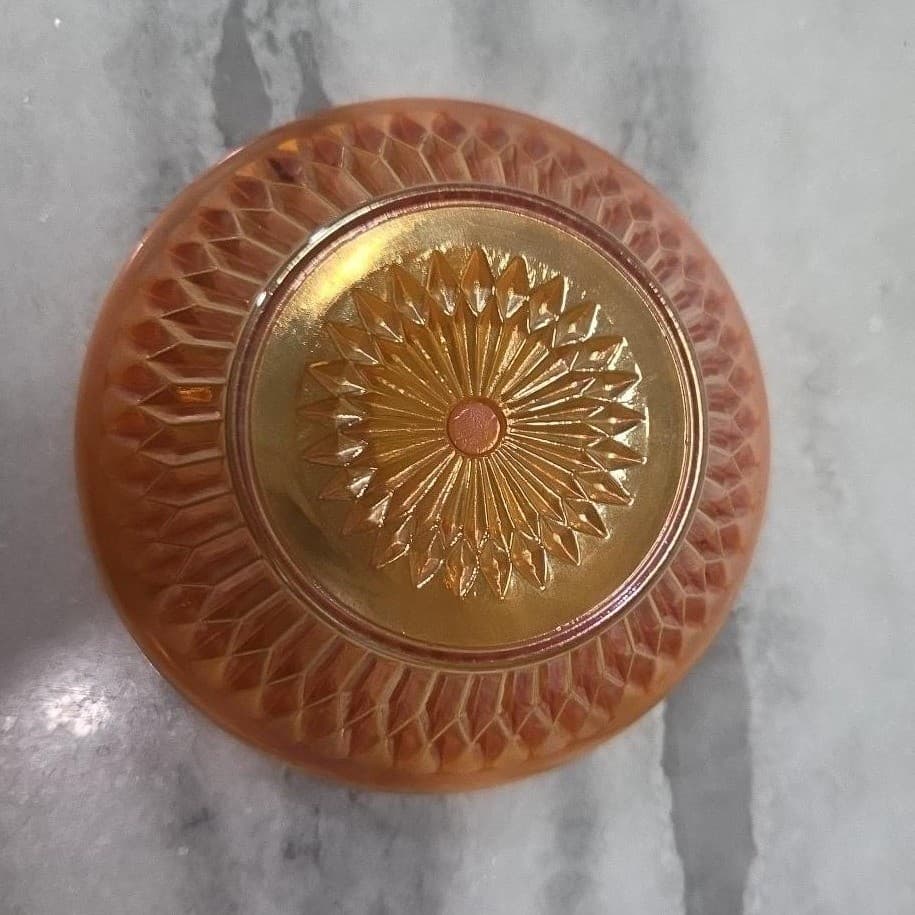 Iridescent Marigold Carnival Glass Berry Bowl, Starburst Design, Amber Dishware - Thumbnail 7