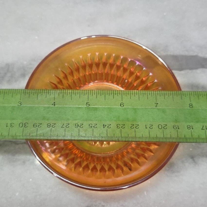 Iridescent Marigold Carnival Glass Berry Bowl, Starburst Design, Amber Dishware - Thumbnail 8
