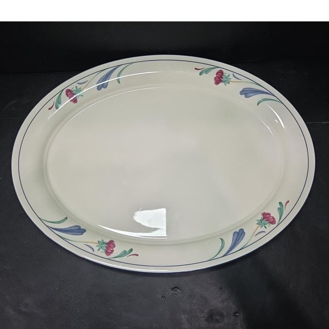 Lenox Chinastone Poppies On Blue Oval Platter, Replacement Floral Transfer Ware - Thumbnail 3