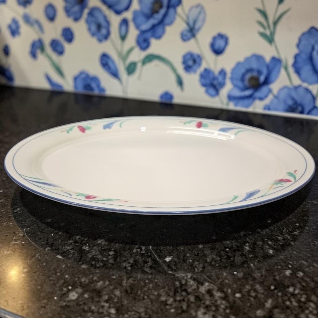 Lenox Chinastone Poppies On Blue Oval Platter, Replacement Floral Transfer Ware
