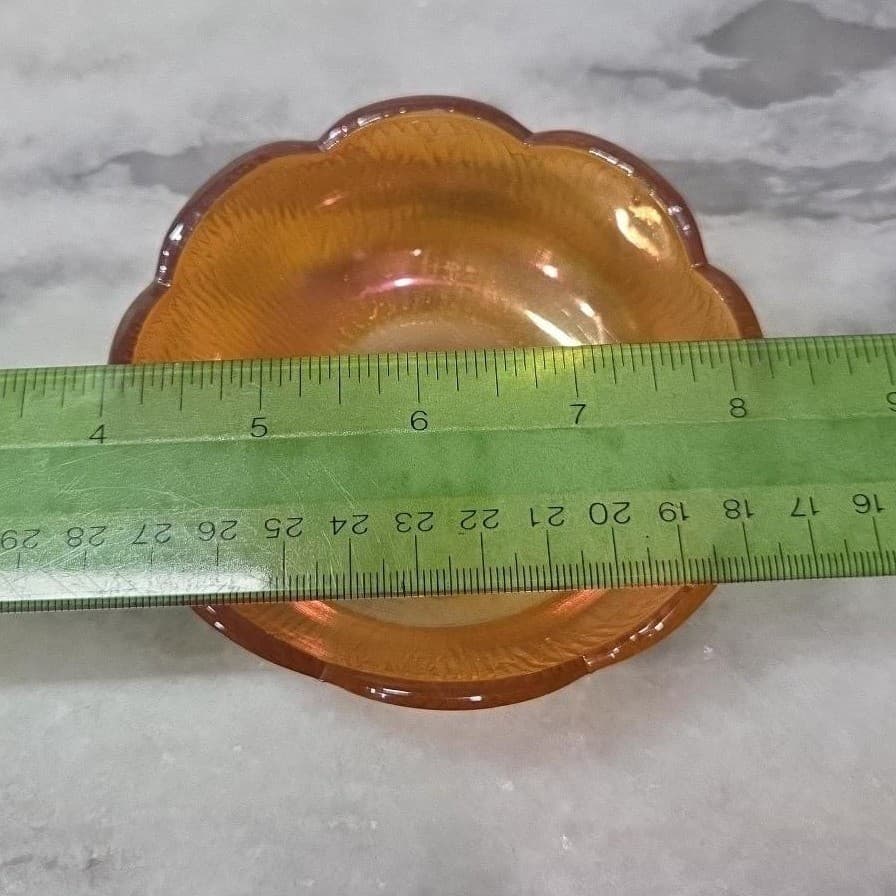 Jeanette Marigold Carnival Glass Berry Bowl, Iridescent Amber Trinket Dish - Thumbnail 8