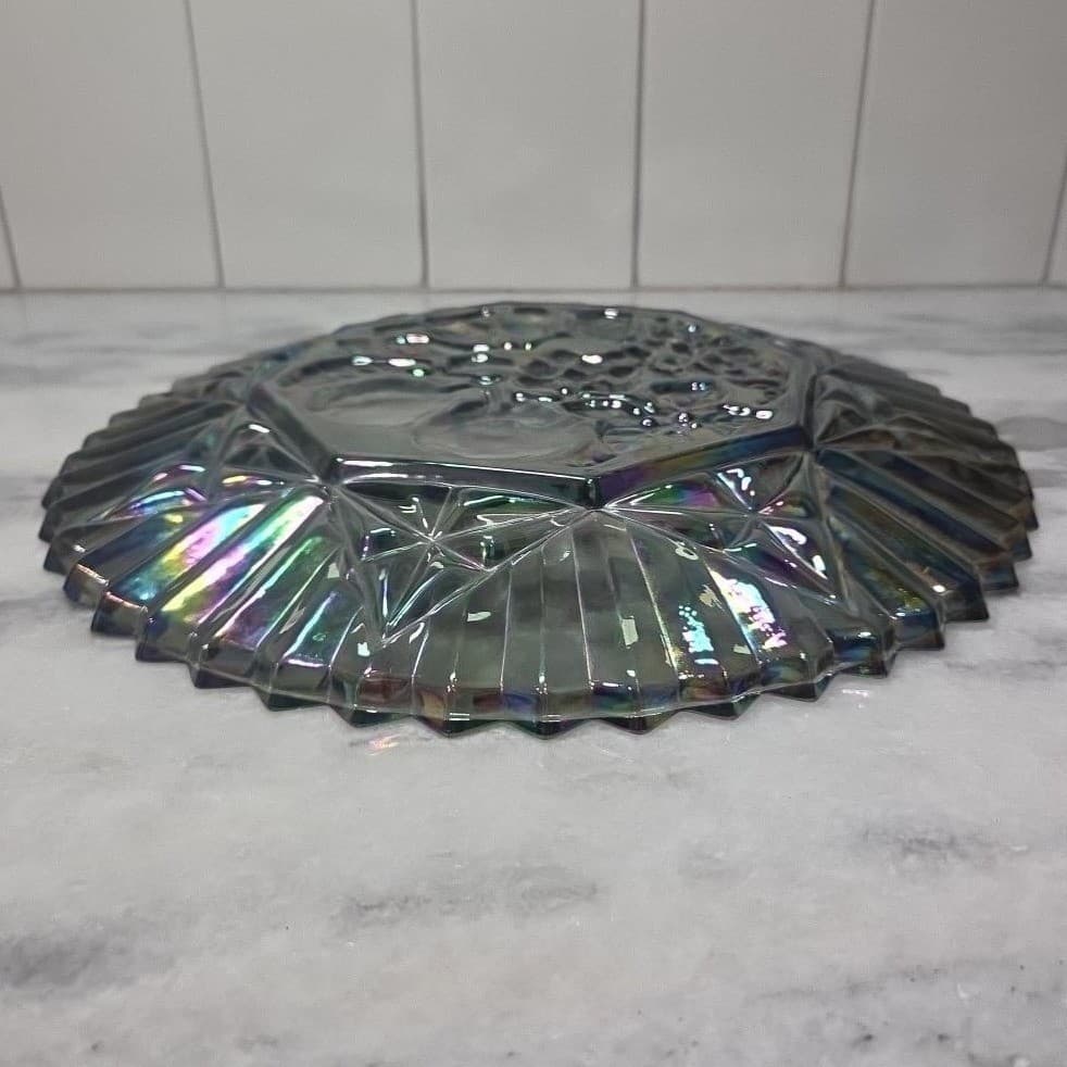 Federal Glass Carnival Smoke Serving Tray, Iridescent Fruit Plate, Centerpiece - Thumbnail 9