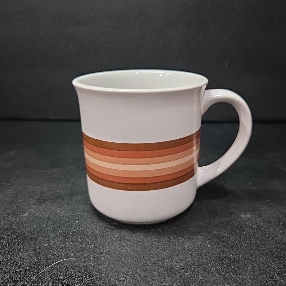 Brendan Erin Stone Style Ceramic Coffee Mug, Vintage Brown Tan Stripes Cup - Thumbnail 2