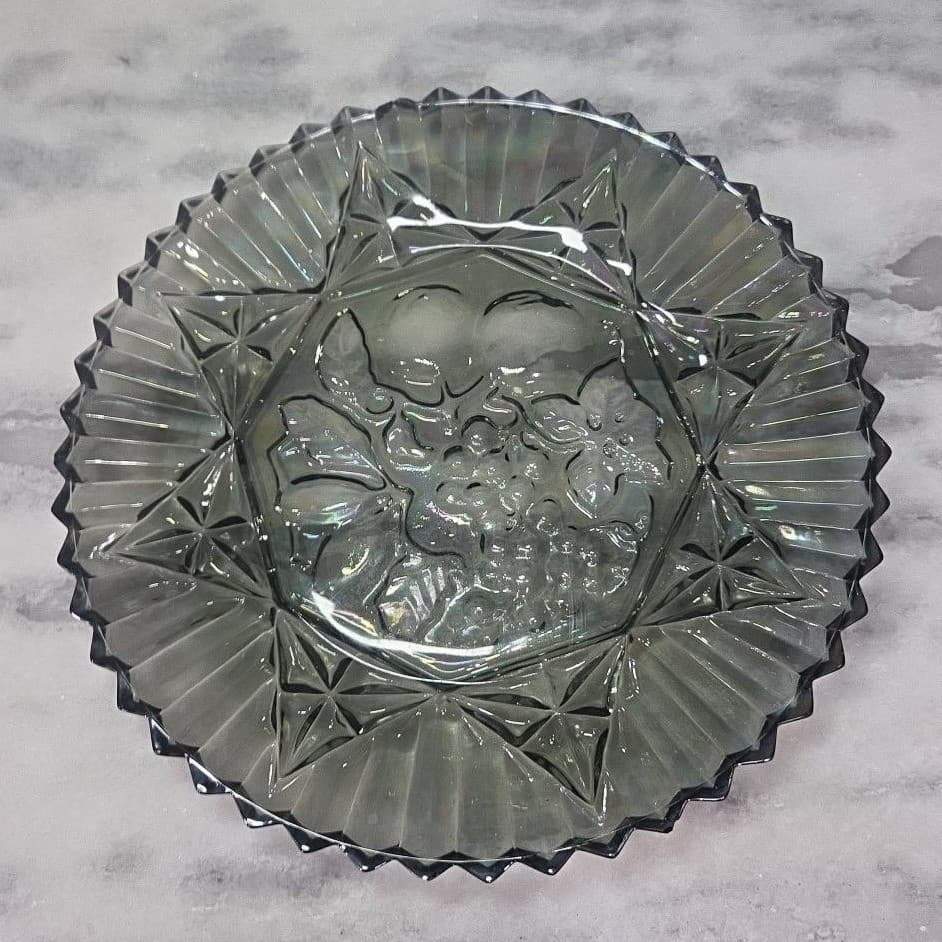 Federal Glass Carnival Smoke Serving Tray, Iridescent Fruit Plate, Centerpiece - Thumbnail 3