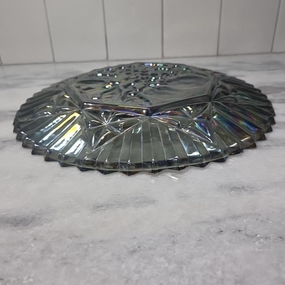 Federal Glass Carnival Smoke Serving Tray, Iridescent Fruit Plate, Centerpiece - Thumbnail 8