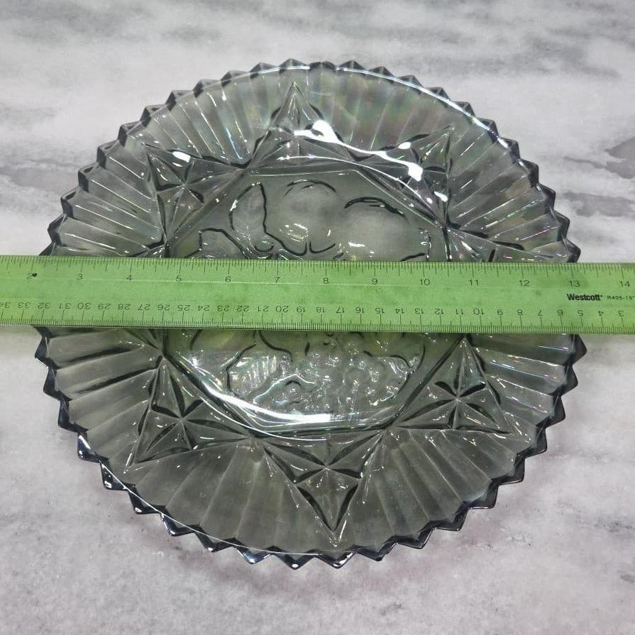 Federal Glass Carnival Smoke Serving Tray, Iridescent Fruit Plate, Centerpiece - Thumbnail 5