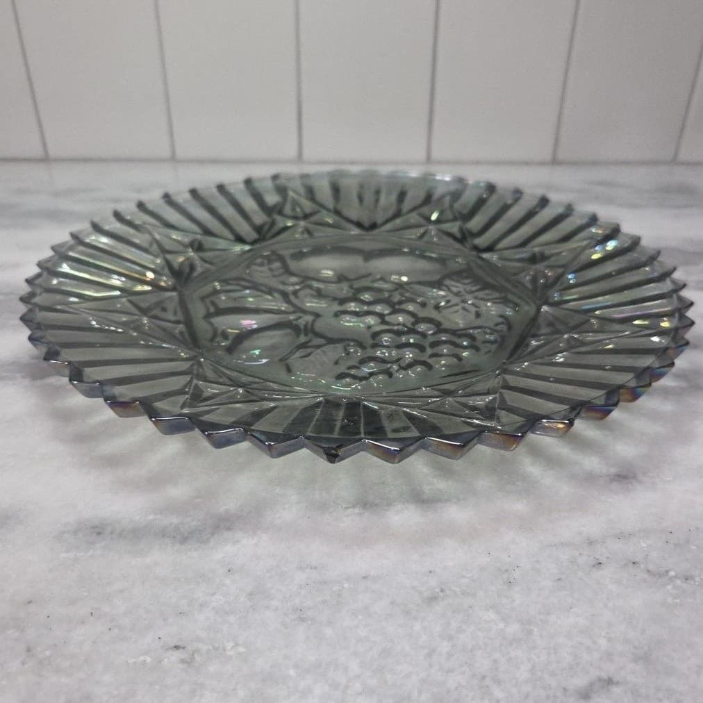 Federal Glass Carnival Smoke Serving Tray, Iridescent Fruit Plate, Centerpiece - Thumbnail 2
