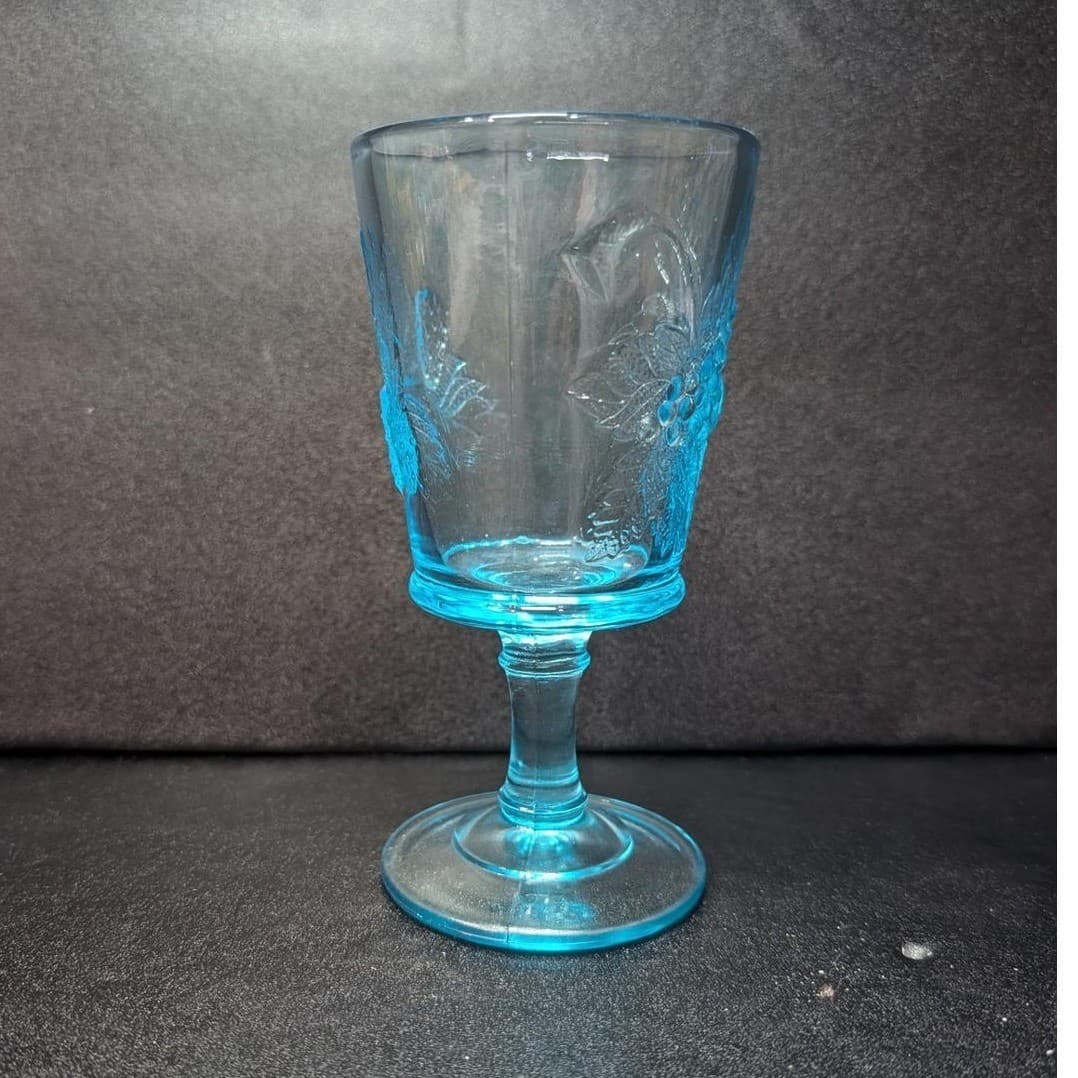 LG Wright Light Aqua Blue Goblet, Vintage Strawberries & Currant Design Glass - Thumbnail 4
