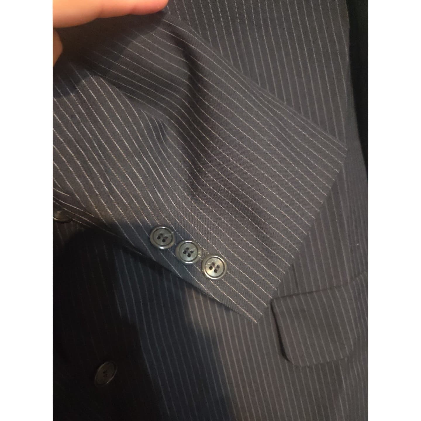 Adams Row Richman Navy Blue Pinstripe Two Button Blazer, Men's 44L Sport Coat - Thumbnail 7