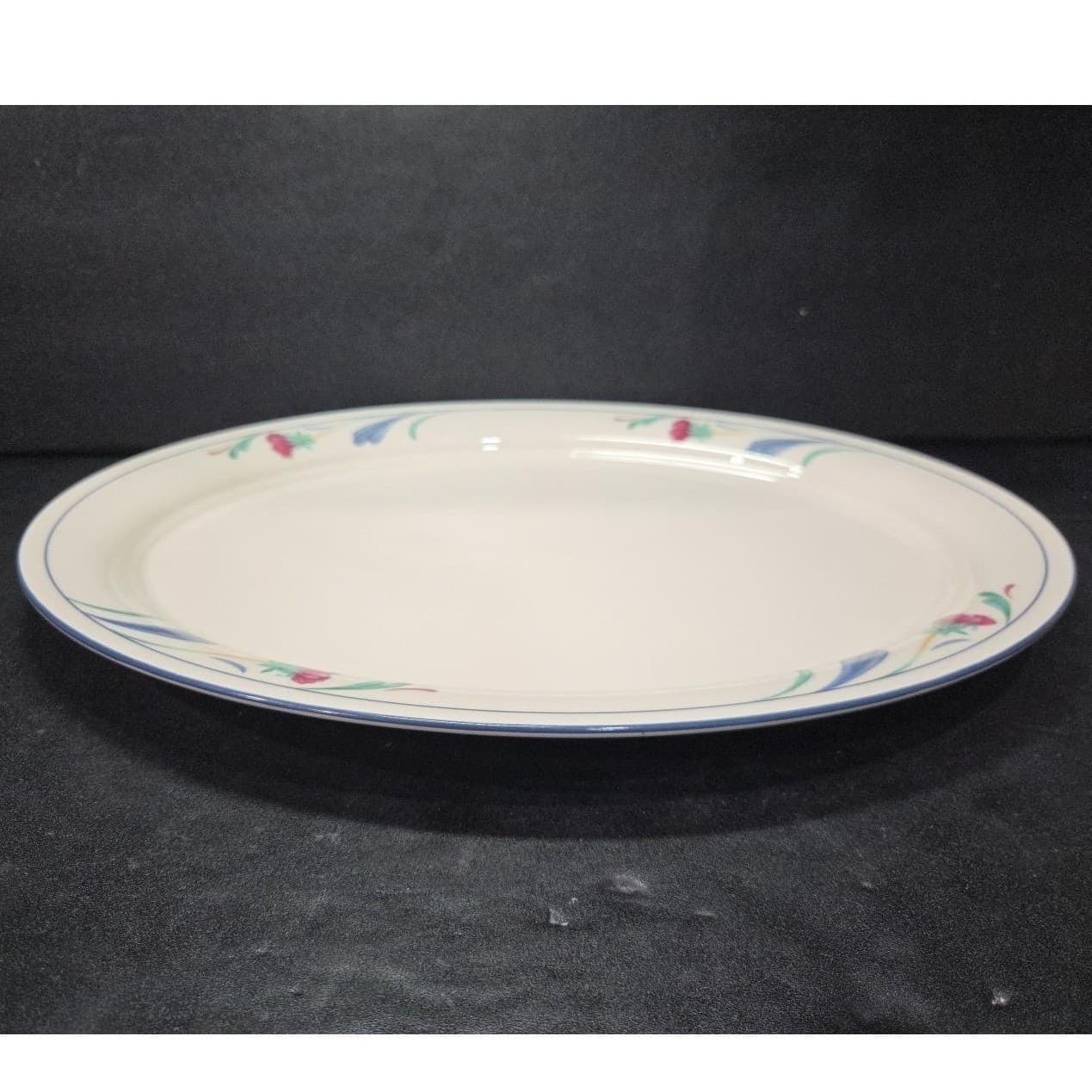 Lenox Chinastone Poppies On Blue Oval Platter, Replacement Floral Transfer Ware - Thumbnail 2