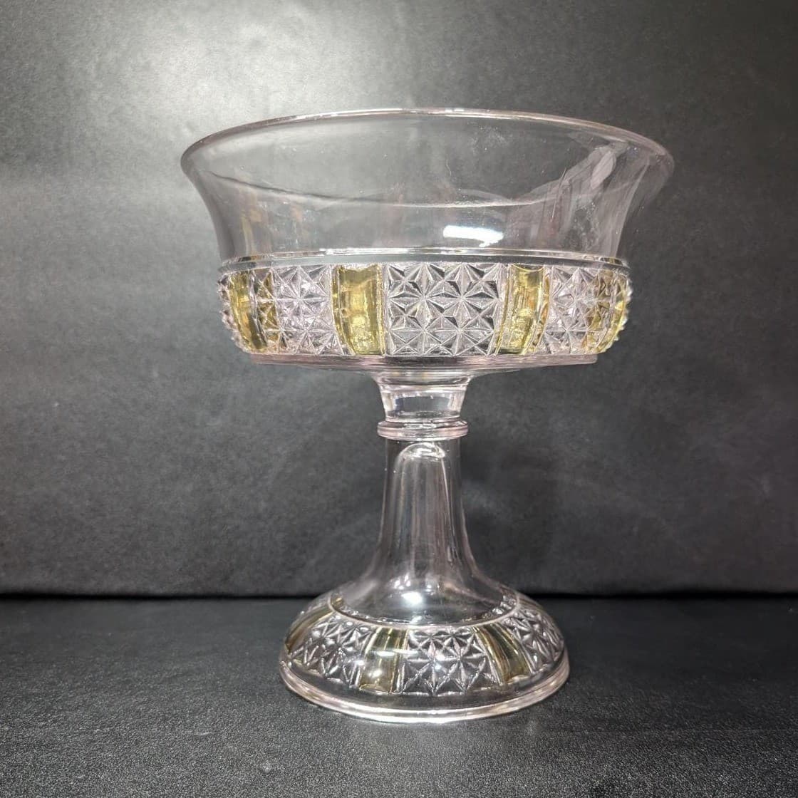 EAPG Yellow Paneled Compote, Antique Footed Serving Dish Replacement Centerpiece - Thumbnail 11