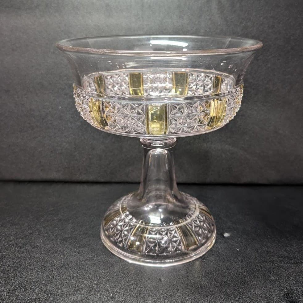 EAPG Yellow Paneled Compote, Antique Footed Serving Dish Replacement Centerpiece - Thumbnail 2