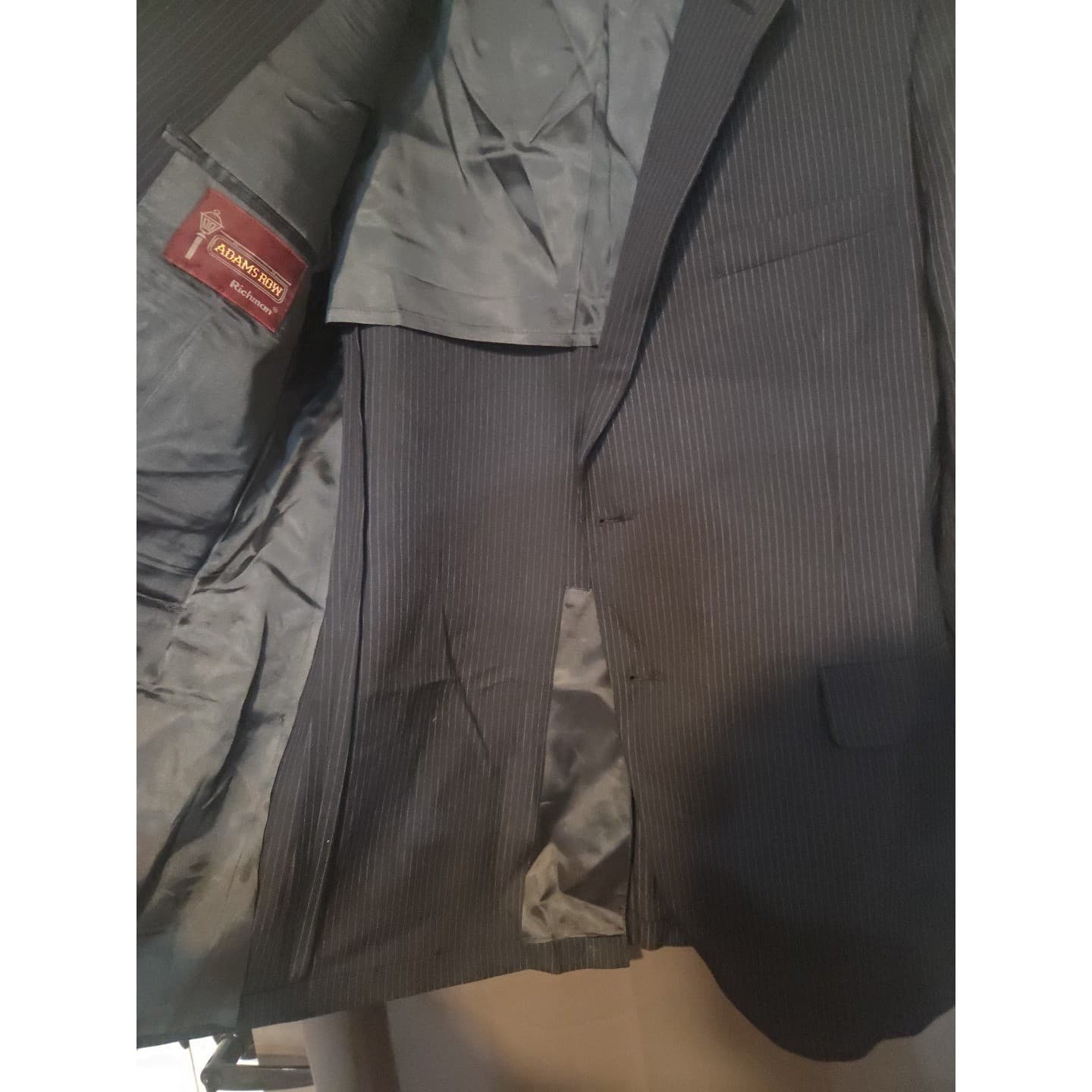 Adams Row Richman Navy Blue Pinstripe Two Button Blazer, Men's 44L Sport Coat - Thumbnail 9