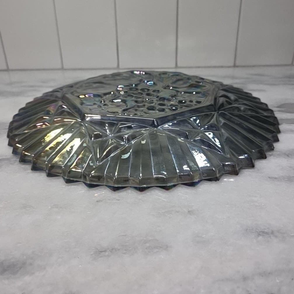 Federal Glass Carnival Smoke Serving Tray, Iridescent Fruit Plate, Centerpiece - Thumbnail 10
