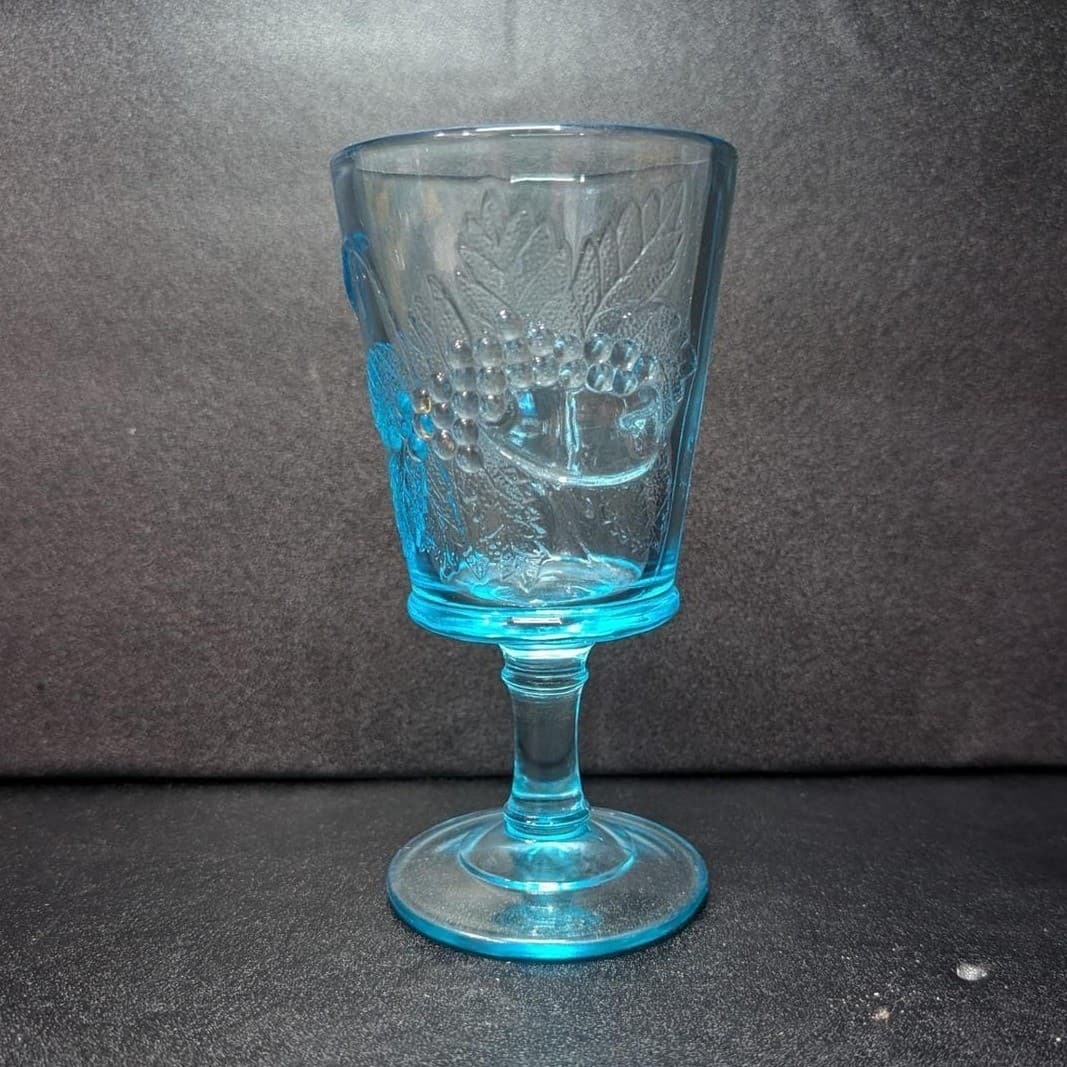 LG Wright Light Aqua Blue Goblet, Vintage Strawberries & Currant Design Glass - Thumbnail 2