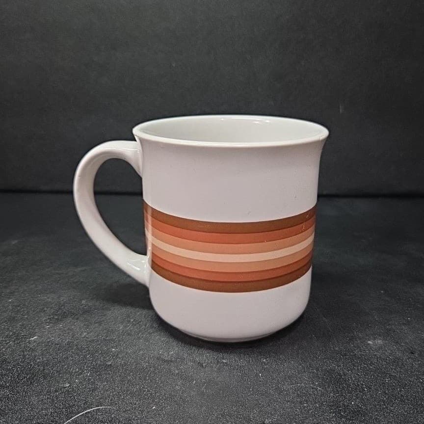 Brendan Erin Stone Style Ceramic Coffee Mug, Vintage Brown Tan Stripes Cup - Thumbnail 4
