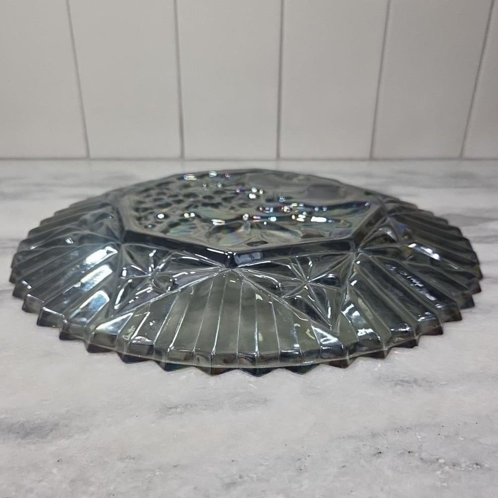 Federal Glass Carnival Smoke Serving Tray, Iridescent Fruit Plate, Centerpiece - Thumbnail 7