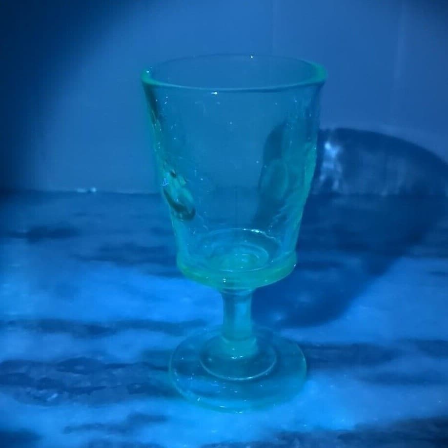 LG Wright Light Aqua Blue Goblet, Vintage Strawberries & Currant Design Glass - Thumbnail 3