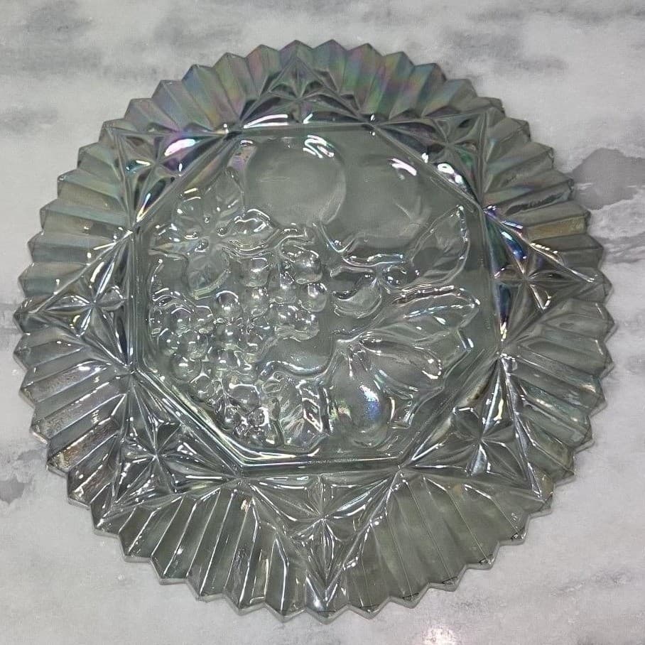 Federal Glass Carnival Smoke Serving Tray, Iridescent Fruit Plate, Centerpiece - Thumbnail 4