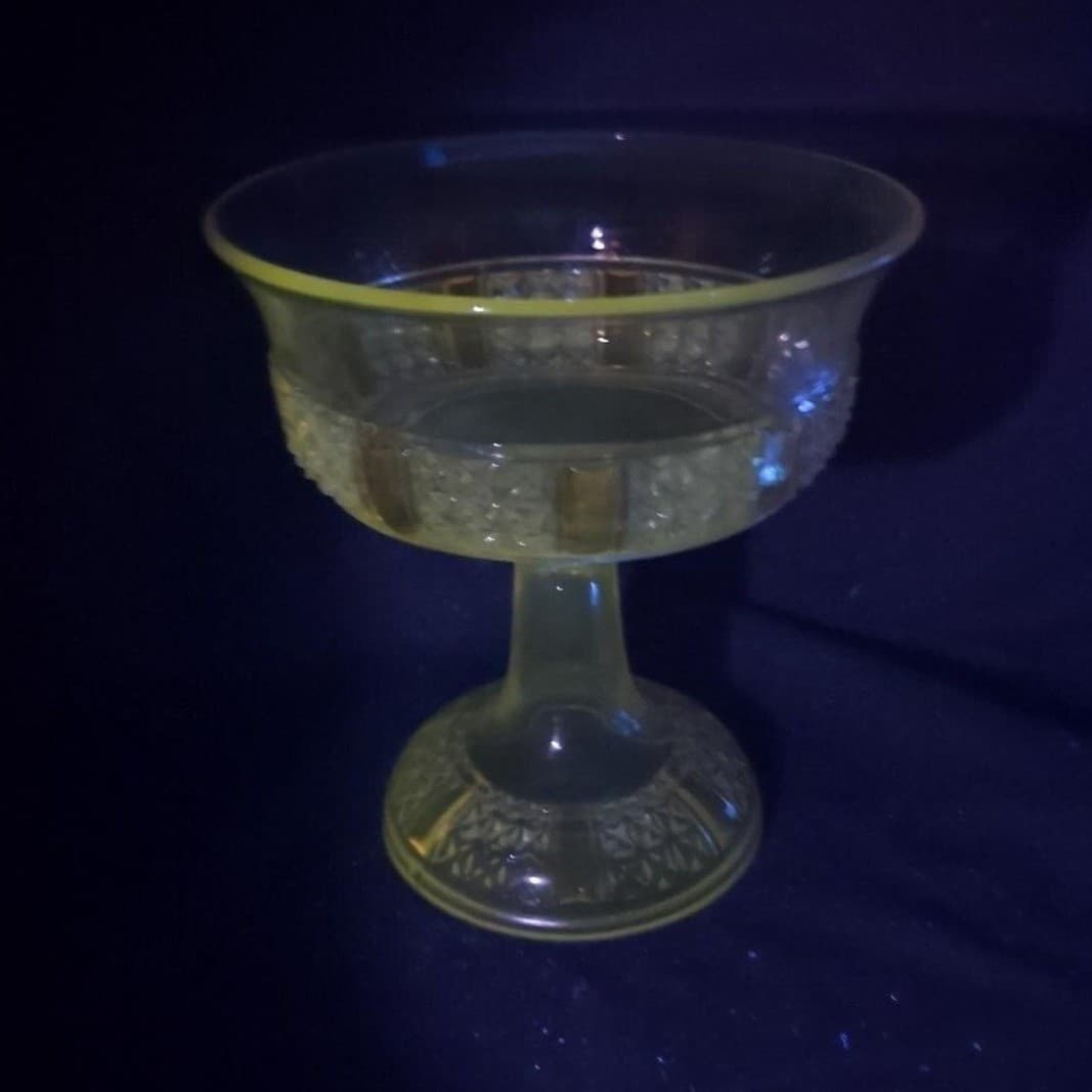 EAPG Yellow Paneled Compote, Antique Footed Serving Dish Replacement Centerpiece - Thumbnail 3
