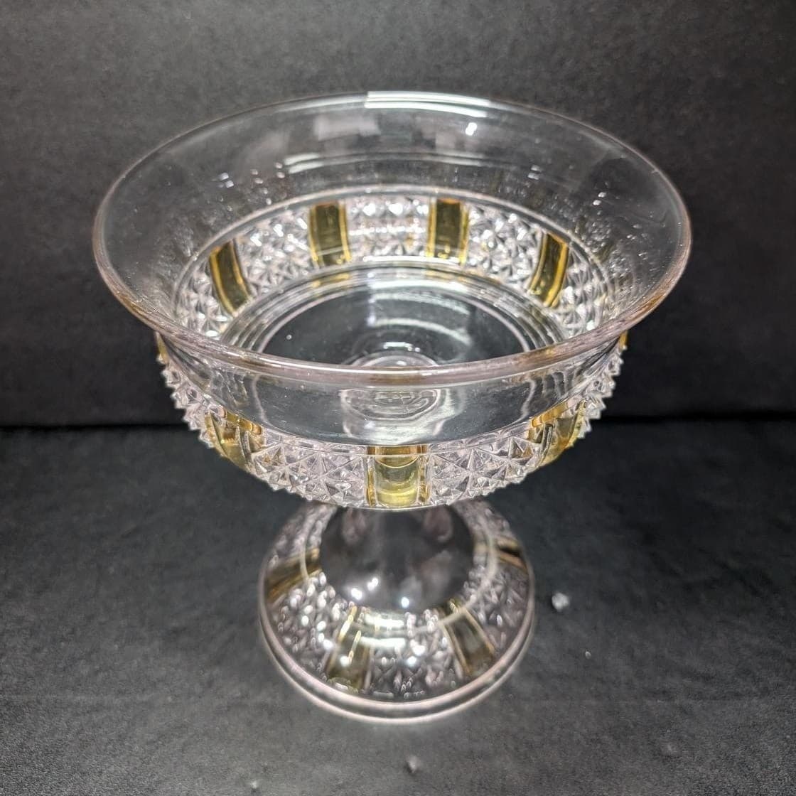 EAPG Yellow Paneled Compote, Antique Footed Serving Dish Replacement Centerpiece - Thumbnail 4