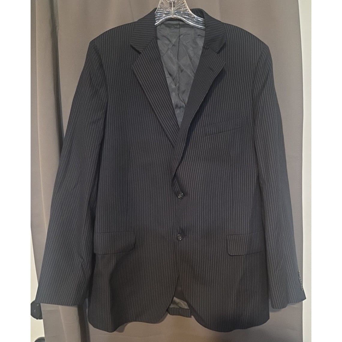 Adams Row Richman Navy Blue Pinstripe Two Button Blazer, Men's 44L Sport Coat - Thumbnail 3