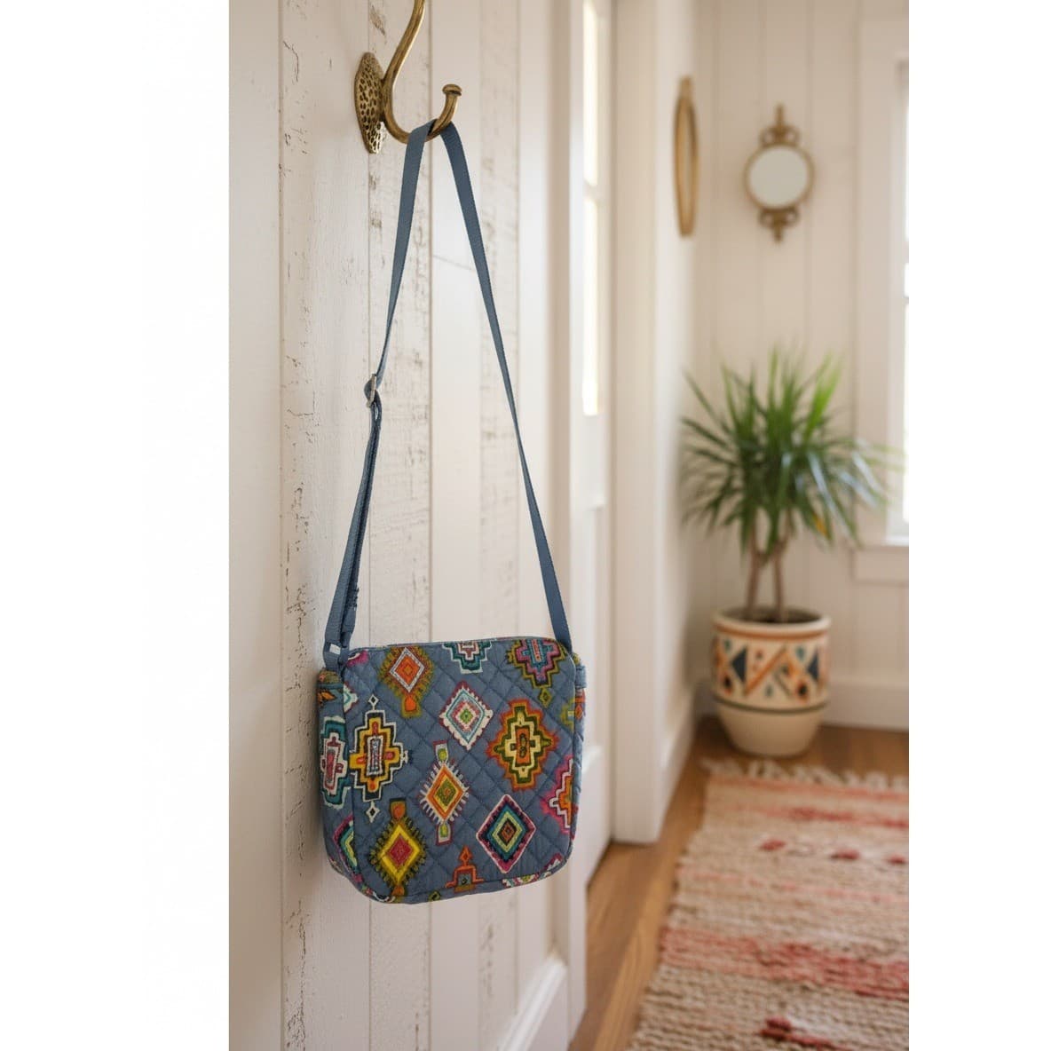 Vera Bradley Blue Quilted Southwestern Geometric Crossbody Bag Adjustable Strap - Thumbnail 2