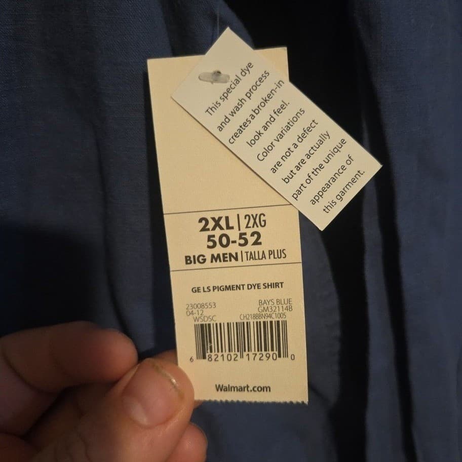 George Long Sleeve Pigment Dye Shirt Bays Blue GM32114B, Men's 2XL 50-52 NWT - Thumbnail 9