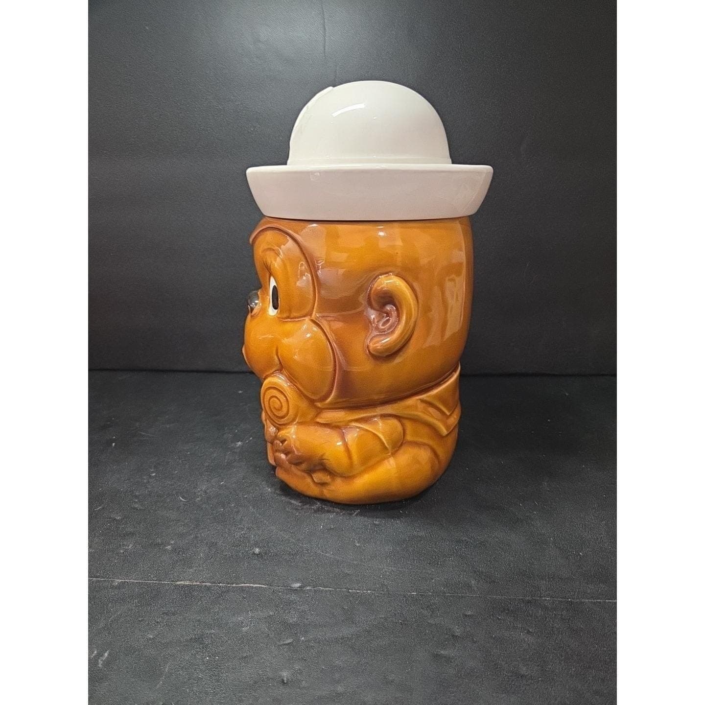 Monkey Sailor Cookie Jar, Brown Ceramic Canister, White Hat Lid, Kitchen Decor - Thumbnail 2