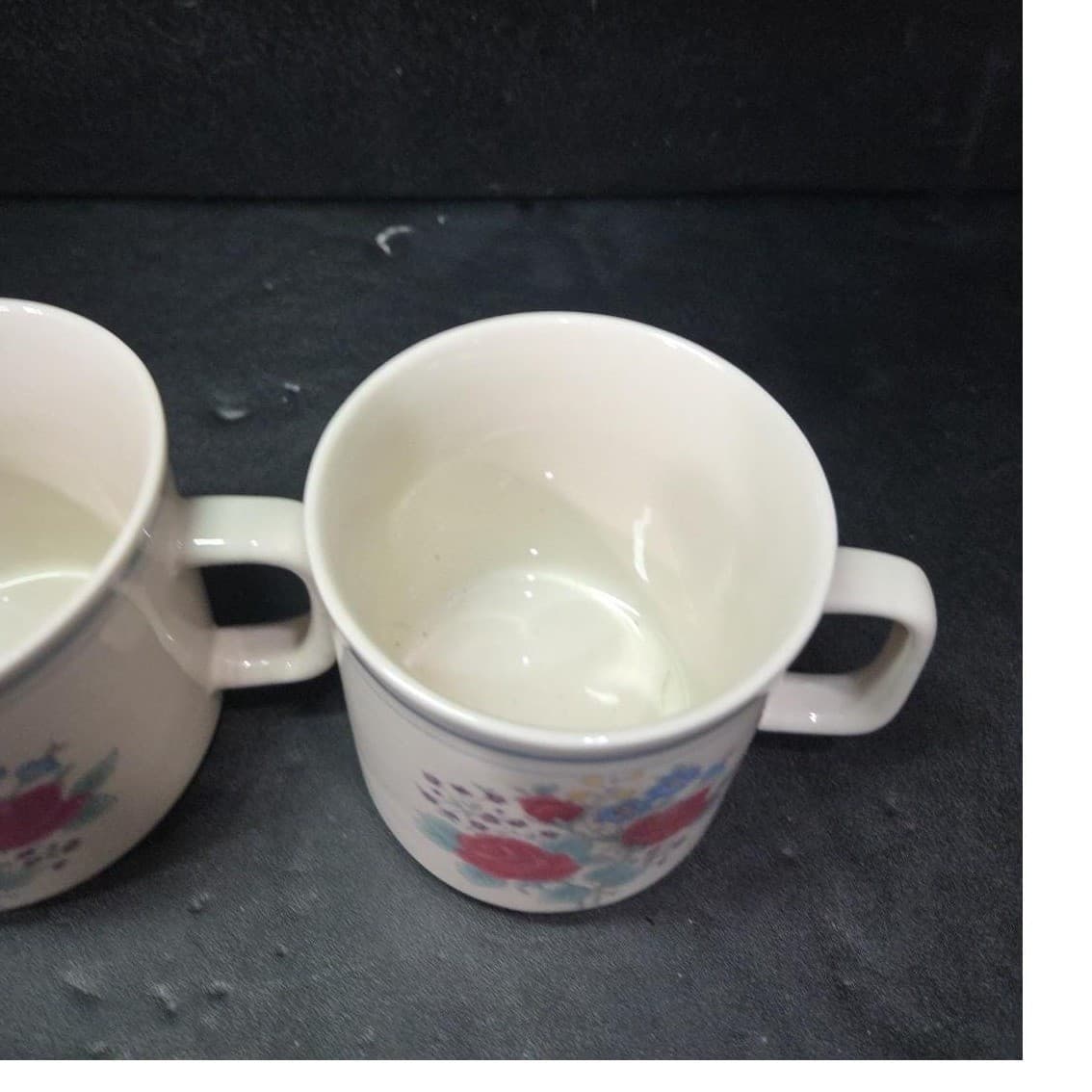 Gibson Style Stoneware Coffee Cups, Purple Blue Rose Design Mugs, Set of 2, Vtg - Thumbnail 6