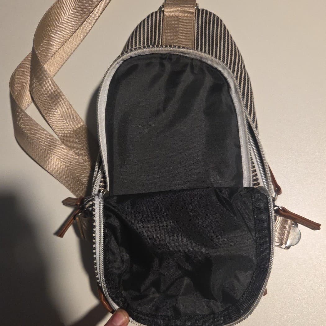 Coca-Cola Sling Bag Hickory Stripe Canvas Brown Faux Leather Crossbody Backpack - Thumbnail 8